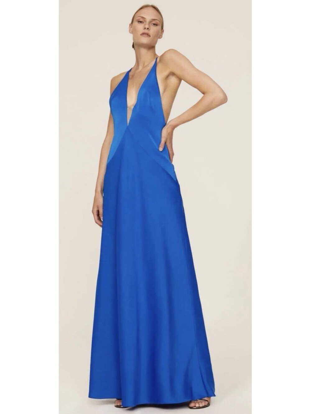 Aidan Mattox Halter Draped Gown in royal blue sz 2 Prom Special Occasion As/is